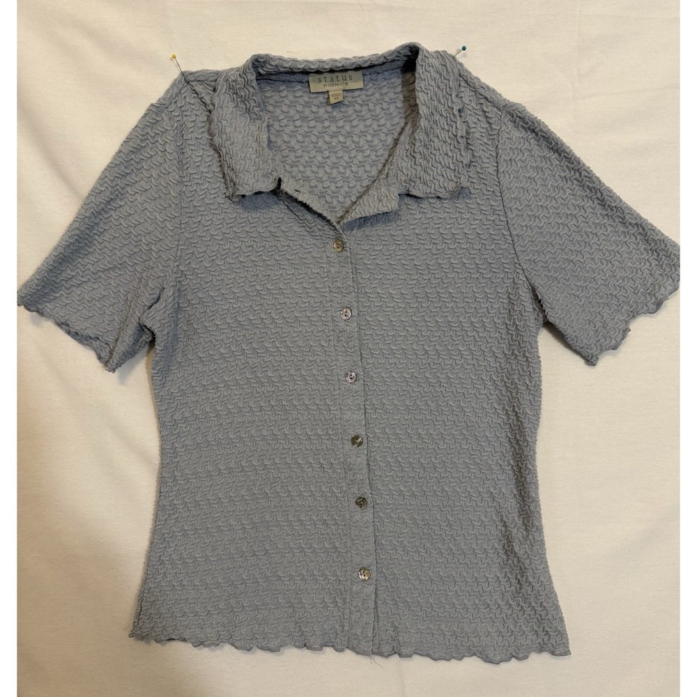 Status Stretchy Soft Y2K Cottagecore Fairycore Button Down Shirt Ice Blue XS